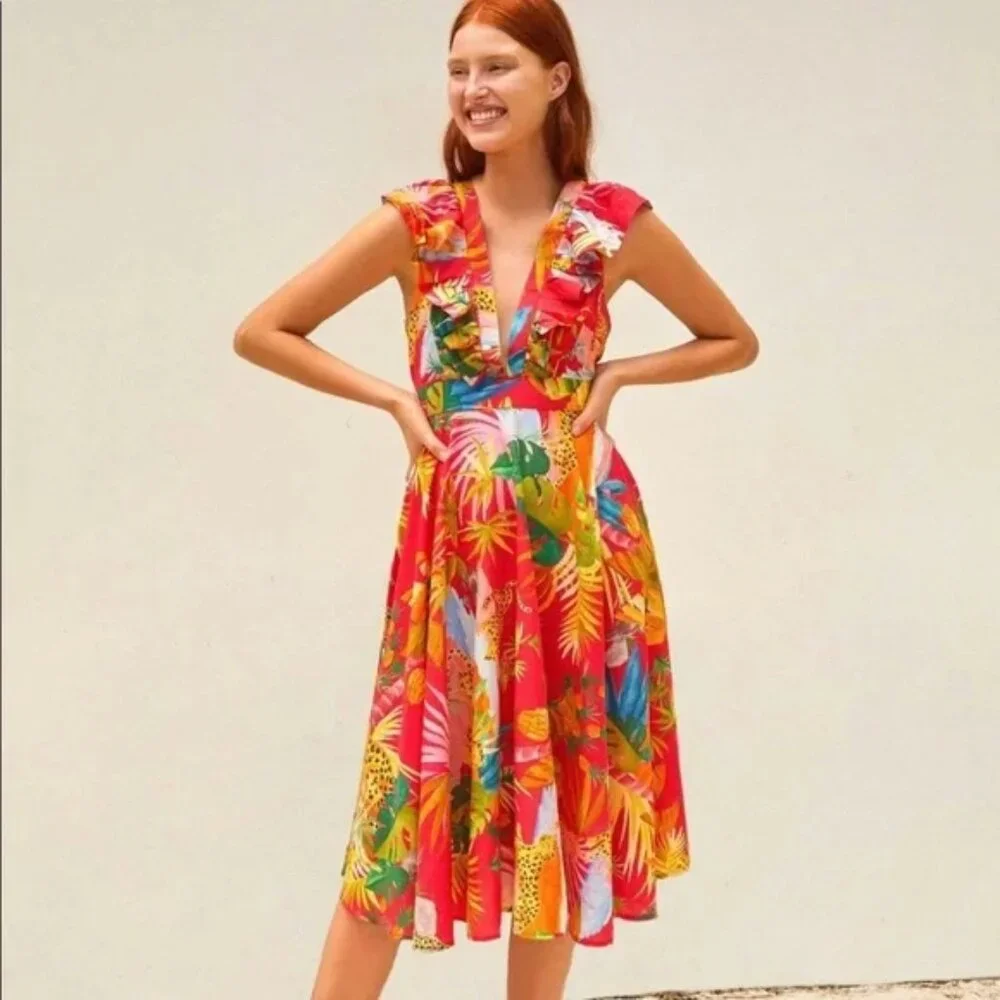 Farm Rio Tropical Jungle Midi Dress - Picture 8 of 9